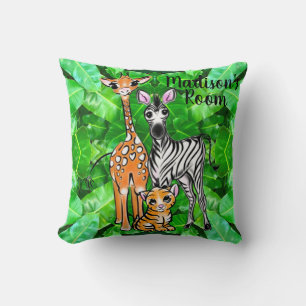 Coussin Girafe zèbre tigre jungle amis