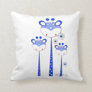 Coussin Girafes amusantes -- Bleu vif