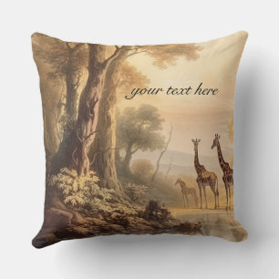 Coussin girafes botaniques vintages, personnalisables