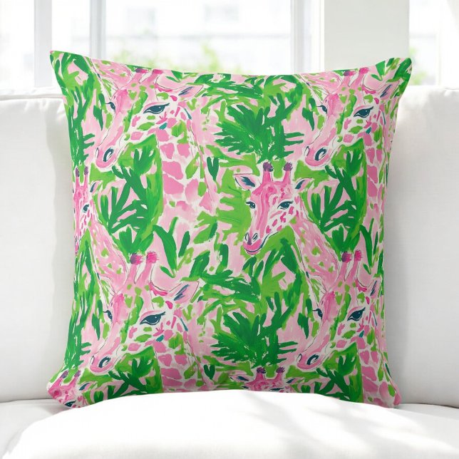 Coussin Girafes Prépa Rose Vert Tropical (Créateur téléchargé)