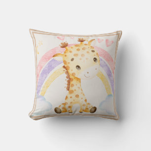 Coussin Giraffe avec Puffy Arc-en-ciel Nuages Coeurs
