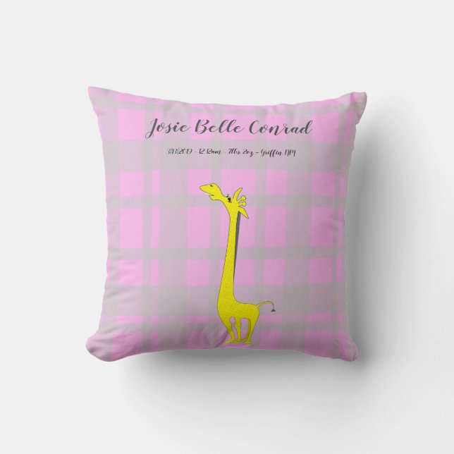 Coussin Giraffe Bébé statistiques de naissance (Recto)