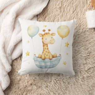 Coussin Giraffe Bleu Jaune Panier Ballons Garçons Pépinièr