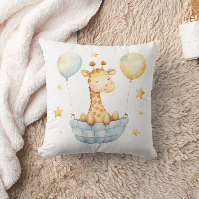 Coussin Giraffe Bleu Jaune Panier Ballons Garçons Pépinièr (Couverture)