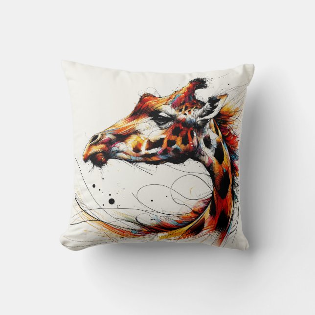 Coussin Giraffe Colorée Line art drôle (Recto)