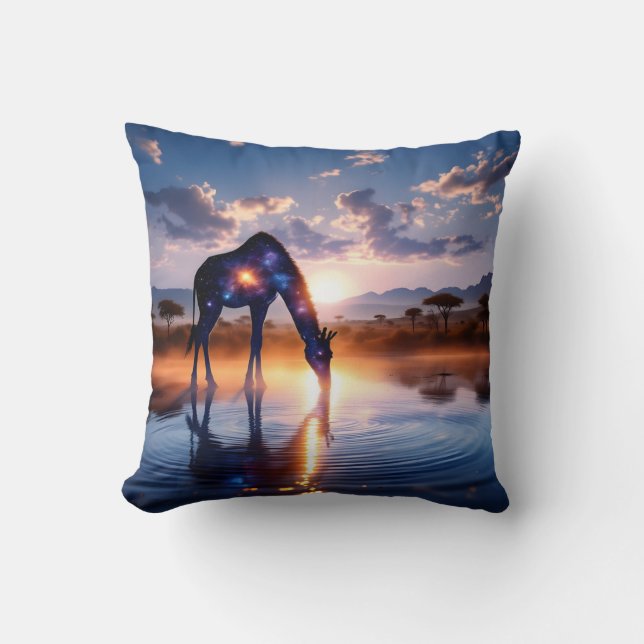 Coussin Giraffe cosmique - Coucher de soleil africain (Recto)