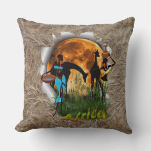 Coussin Giraffe, coucher de soleil et filles africaines br