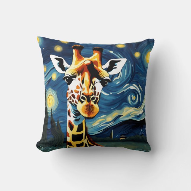 Coussin Giraffe dans la nuit étoilée (Recto)