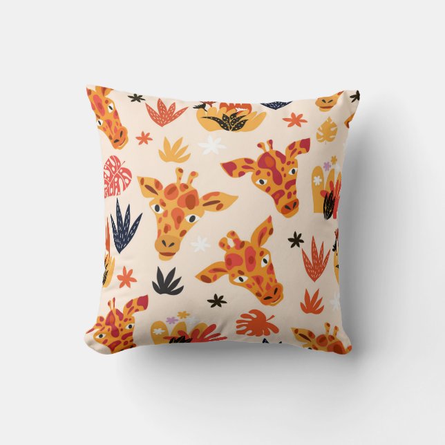 Coussin Giraffe de dessin : Floral Savanna Motif (Recto)