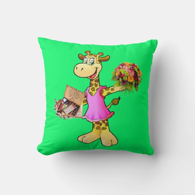 Coussin Giraffe de l'oreiller vert chocolat floral (Recto)
