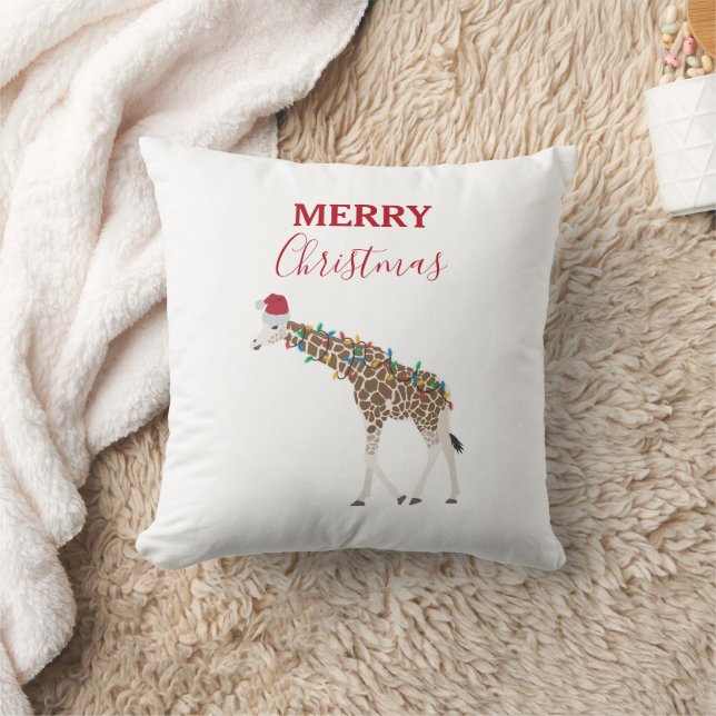 Coussin Giraffe de Noël animal drôle avec carte de chapeau (Couverture)