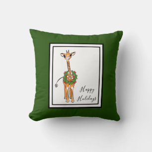 Coussin Giraffe de vacances - rouge et vert couronne de va