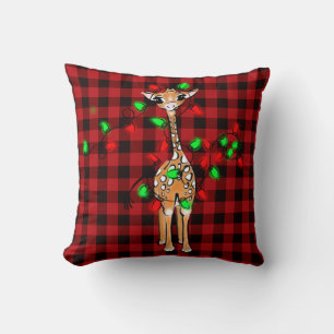Coussin Giraffe Festive, lumière scintillante, plaid rouge
