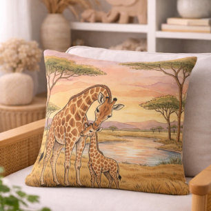Coussin Giraffe Maman Et Son Petit Animaux De Safari 