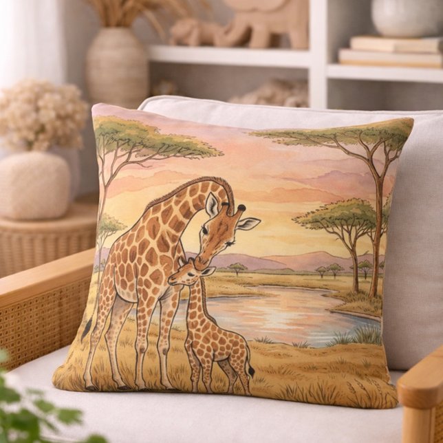 Coussin Giraffe Maman Et Son Petit Animaux De Safari  (Créateur téléchargé)