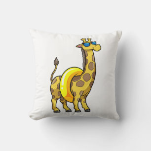 Coussin Giraffe on Beach with Swim ring & Sunglasses