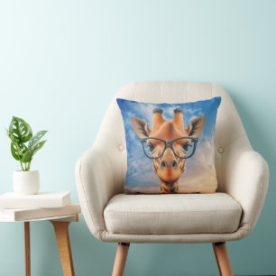 Coussin Giraffe portant des lunettes