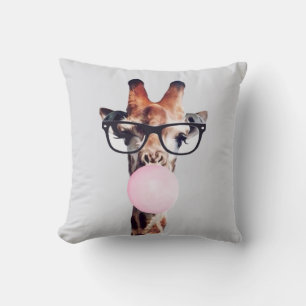 COUSSIN GIRAFFE PORTANT DES LUNETTES SOUFFRANT UNE BULLE R