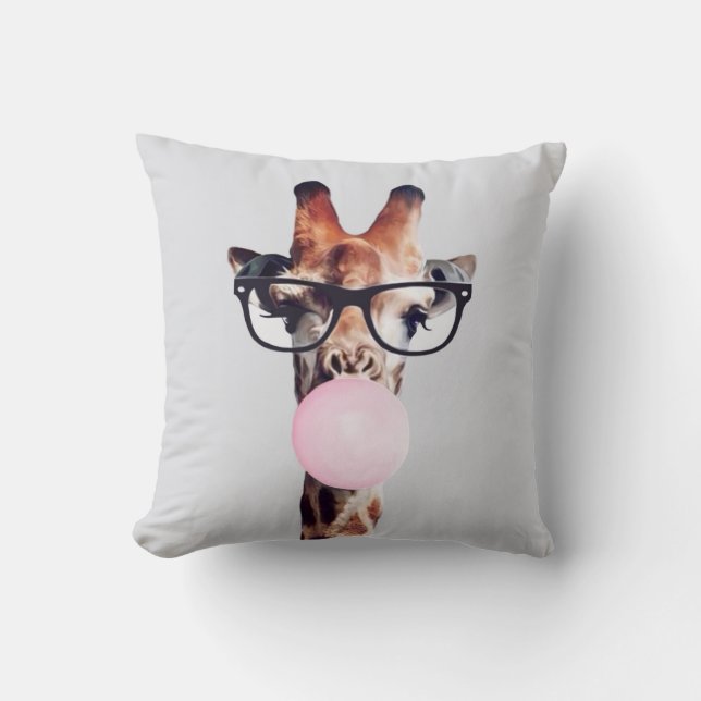 COUSSIN GIRAFFE PORTANT DES LUNETTES SOUFFRANT UNE BULLE R (Recto)
