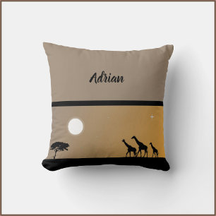 Coussin Giraffes au coucher du soleil avec Pleine lune