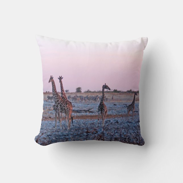 Coussin Giraffes Coucher de soleil Namibie Afrique (Recto)