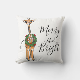 Coussin Giraffes de Noël, couronne verte rouge Holly
