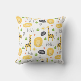 Coussin Giraffes Et Mots Colorés De Doodle