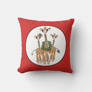 Coussin Giraffes fêtes de Noël, couronne