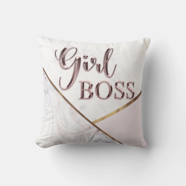 Coussin Girl Boss Rose Chrome Marbre Tendance Moderne Chic (Recto)