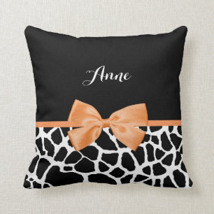 Coussin Girl Giraffe Imprimer Orange Ribbon Bow Nom