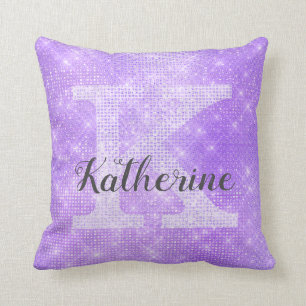 Coussin Girl Pastel Lavender Purple Sparkle Nom du monogra