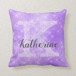 Coussin Girl Pastel Lavender Purple Sparkle Nom du monogra