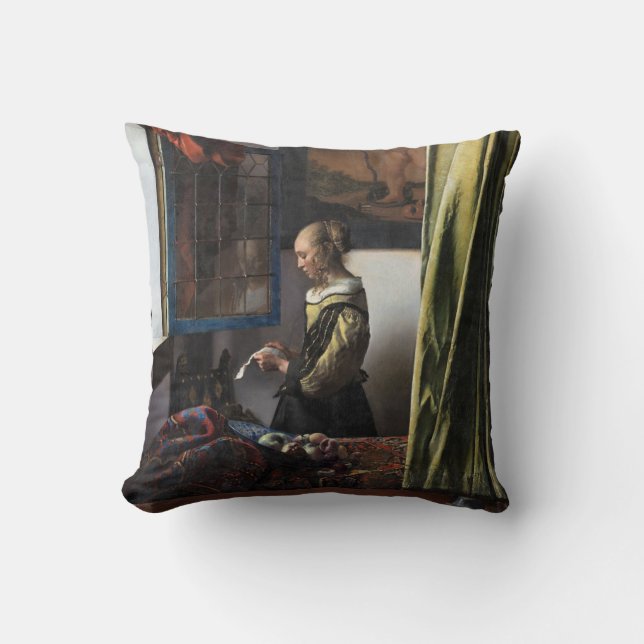 Coussin Girl Reading a Letter à Open Window, Vermeer (Recto)