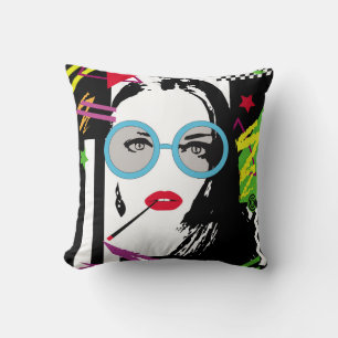 Coussin Girl with cigarette and sunglasess colorful pop ar