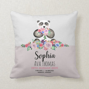 Coussin Girls Cute Panda et Fleurs Naissance Statistiques