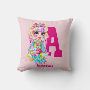 Coussin Girls Cute Unicorn Personnalisé Nommé Monogramme