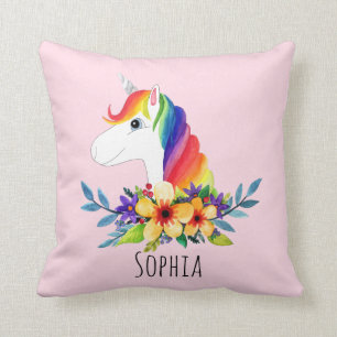 Coussin Girls mignonne Rainbow Unicorn et nom Enfants