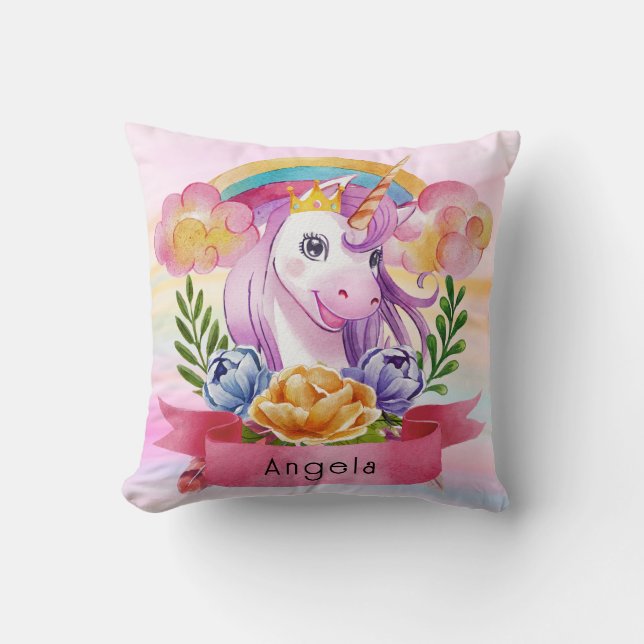 Coussin Girls mignonne violet licorne arc-en-ciel Nom pers (Recto)