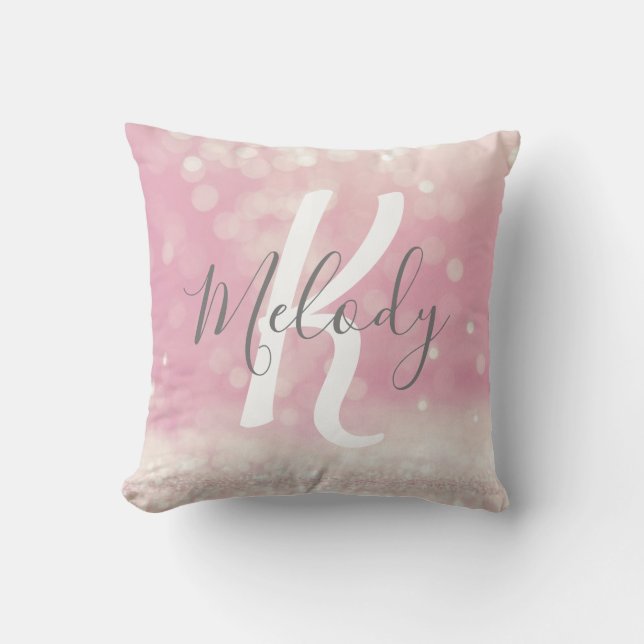 Coussin Girly Glam Light Pink Sparkles Monogram Name (Recto)