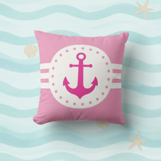 Coussin Girly Pink Nautical Anchor Throw Pillow
