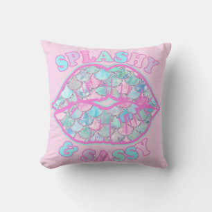 Coussin Girly Splashy & Sassy Rose Turquoise Mermaid Kiss