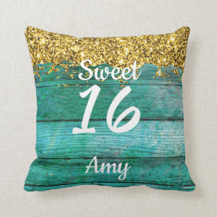 Coussin Girly Sweet 16 Turquoise Gold Nom de la Parties sc