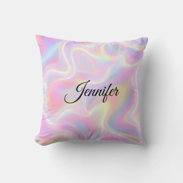 Coussin Girly Vibrant Pastel Holographic Swirl Design      (Recto)