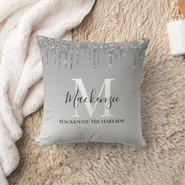 Coussin Girver Silver Grey Parties scintillant Nom du mono (Couverture)