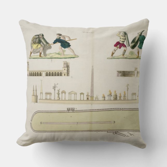 Coussin Gladiateurs et un plan du cirque de Caracalla, (Recto)