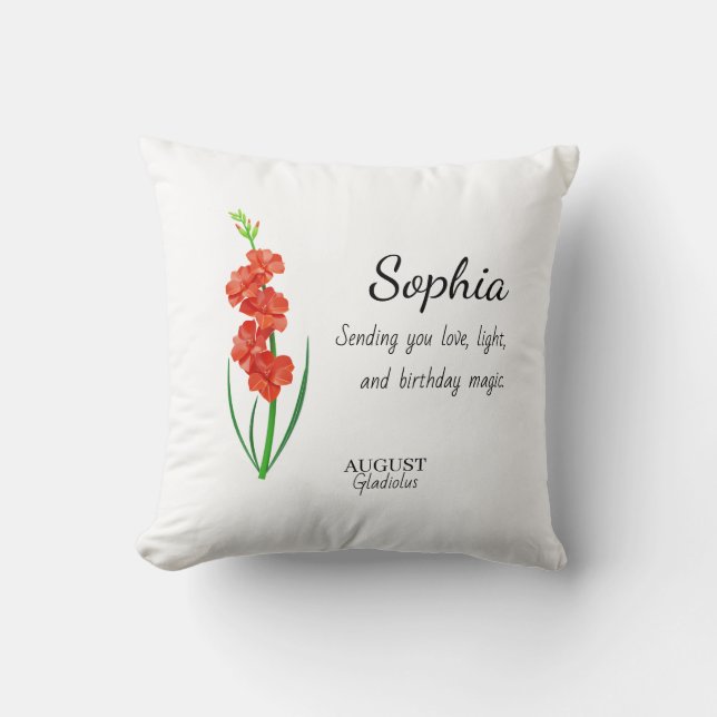 Coussin Glaïeul d'août Anniversaire Personnalisé (Recto)