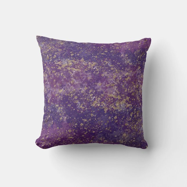 Coussin Glam à éclaboussure violet et or moderne (Recto)