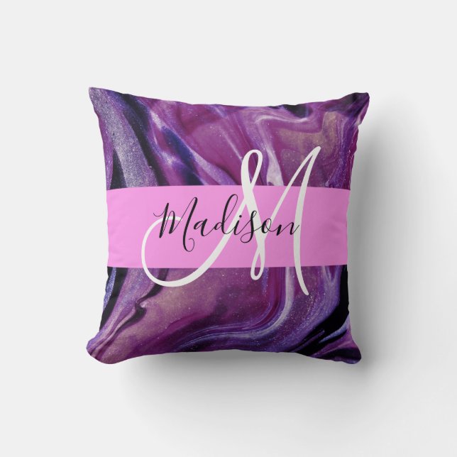 Coussin Glam Abstrait Purple Shimmer Texture rose Monogram (Recto)