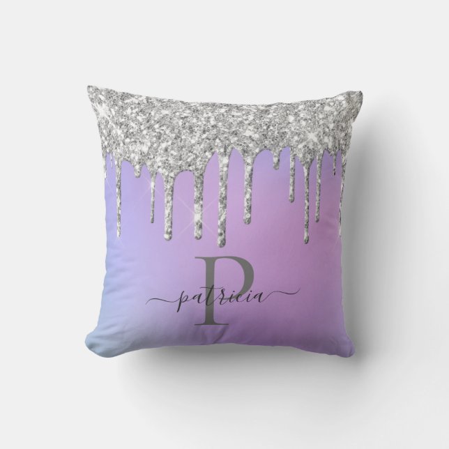 Coussin Glam Argent Paillettes Elegant Monogramme   (Recto)