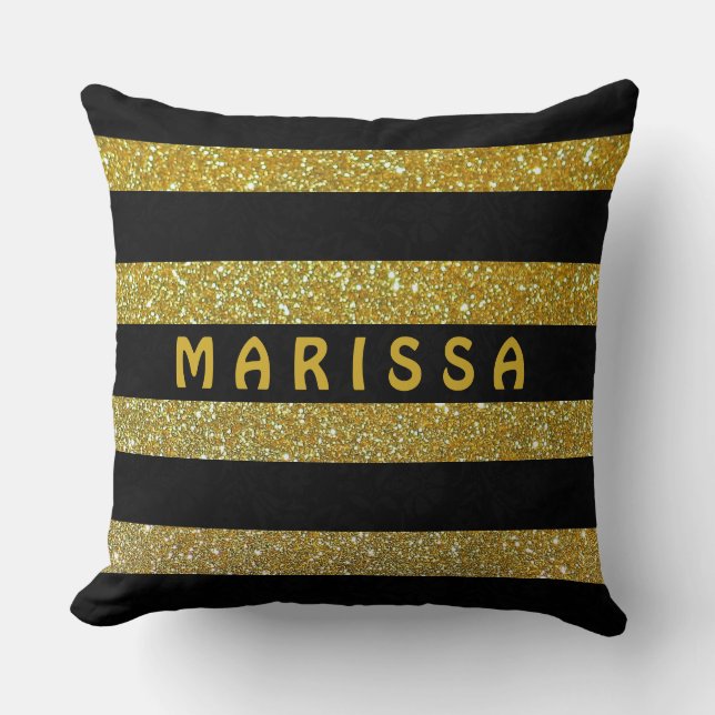 Coussin Glam Black & Gold Parties scintillant Sparkings No (Recto)